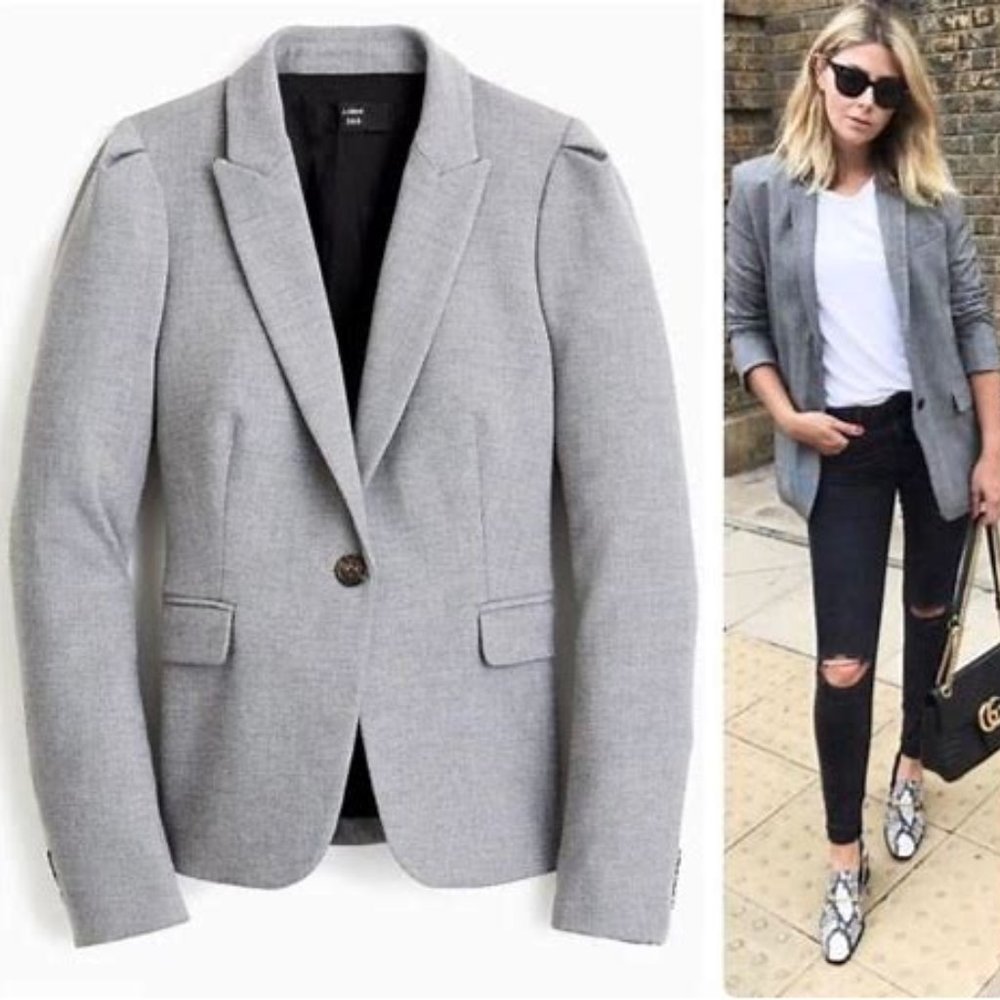 J. Crew 365 Gray Puff Sleeve Blazer Size 6